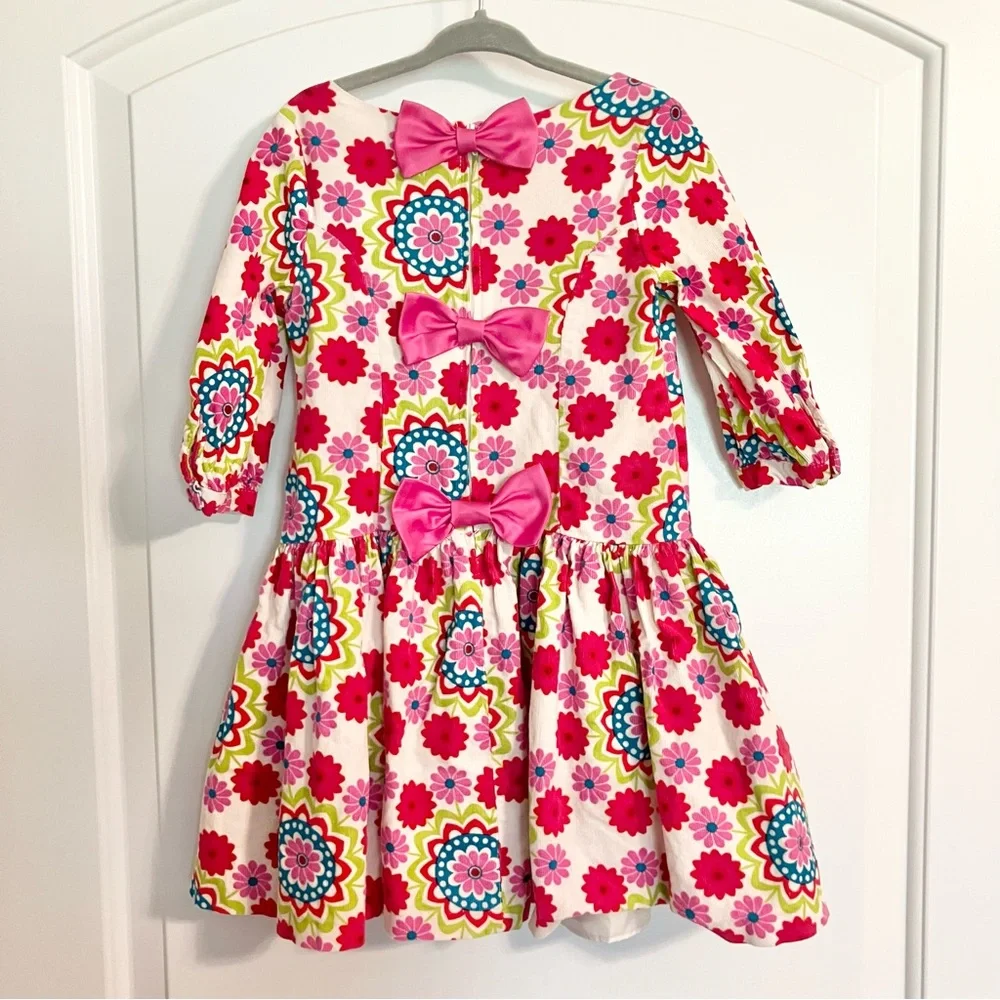 Bonnie Jean long-sleeve white corduroy floral pink bow‎ dress girls Sz 4T